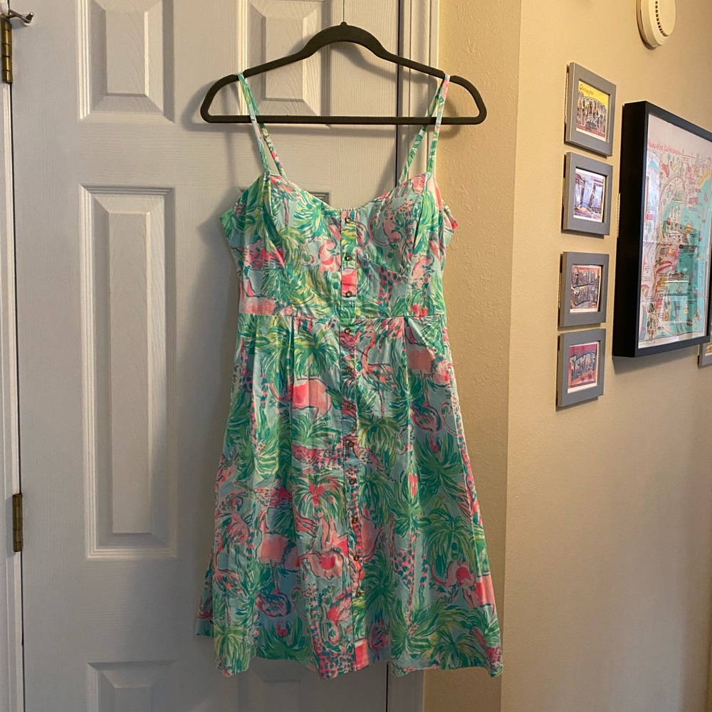 Like New Lily Pulitzer Pink and Green Patterned Mini Sundress - Size 8
